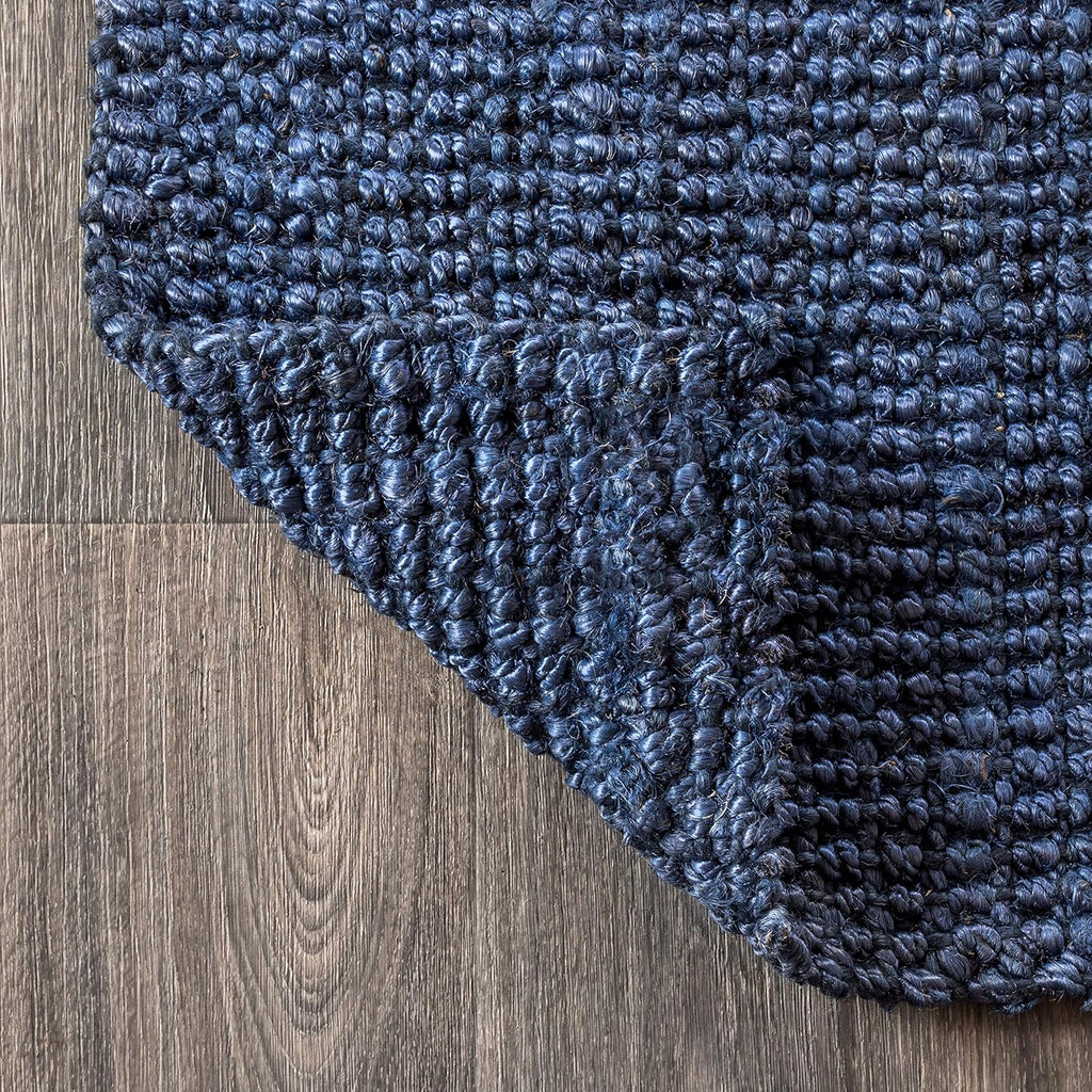 Pata Hand Woven Chunky Jute Navy Area Rug, 9x12, Bohemian, Rustic, Cottage, Easy-Cleaning