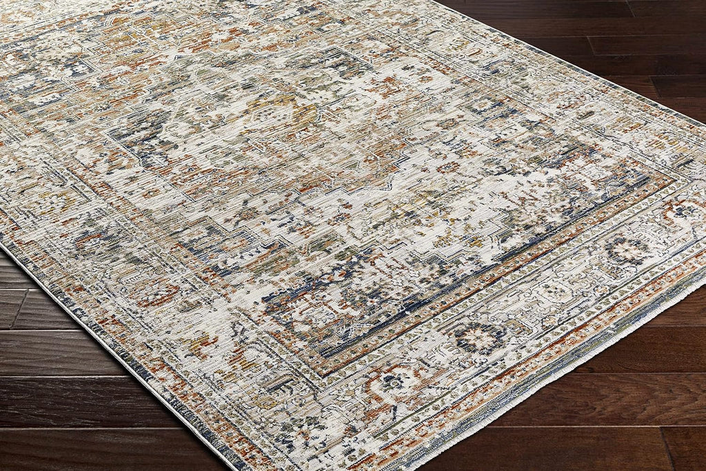 Ivory Medallion Traditional Area Rug Natural Gray Kazou Living Room Bedroom Dining Room Home Office Apartment