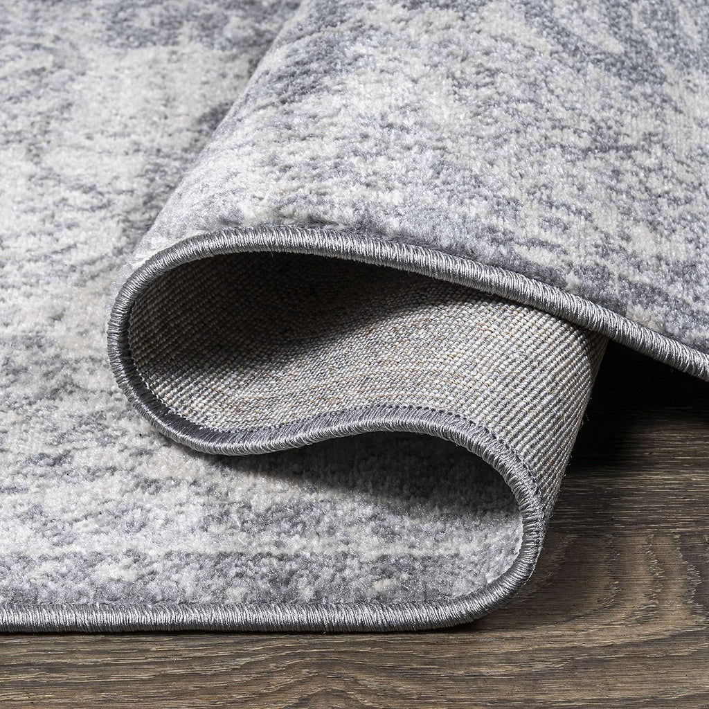 Modern Vintage Medallion Gray/Ivory 5' Round Indoor Area Rug, Country, Floral, Easy-Cleaning, Pet Friendly