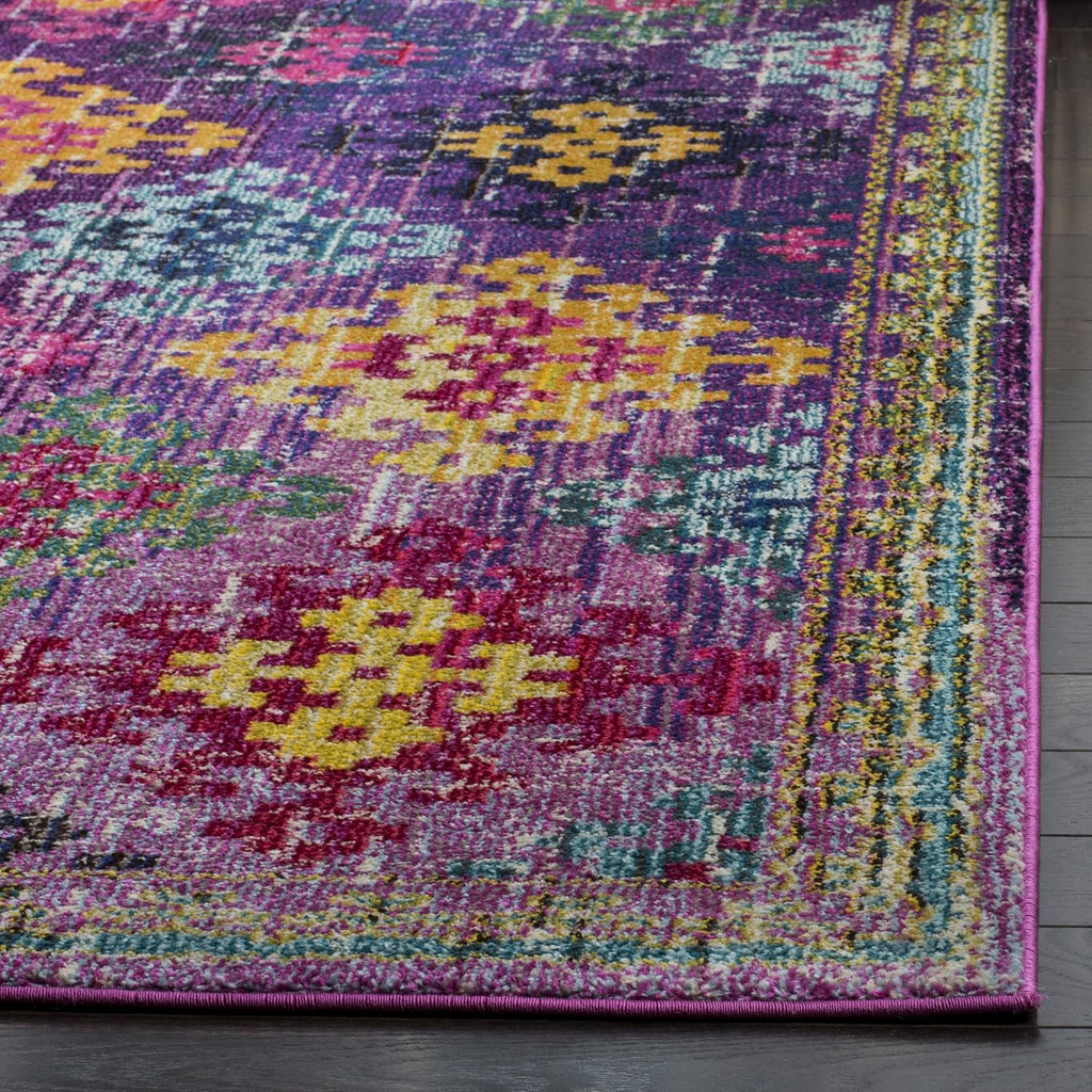 Monaco Collection Area Rug - 6'7" Square, Purple & Multi, Boho Diamond Trellis Design, Non-Shedding & Easy Care