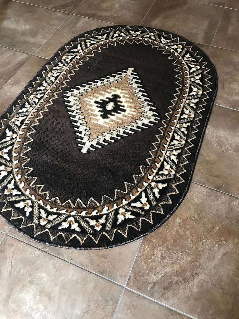 Southwest Native American Indian Oval Area Rug Chocolate Brown Design D143 (3 Feet X 4 Feet 7 Inch)