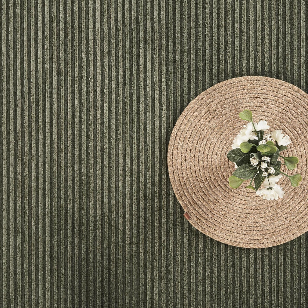 Plush Deco Collection Green Area Rug - Textured Stripe Design, Machine Washable, Non-Shedding, Easy to
