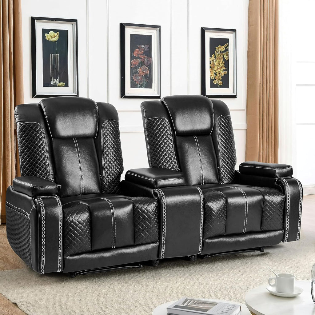 Recliner Chair Set of 2 Theater Seating Breathable Leather Sofa, Suitable Living Room Home Black A120-B0DFYF46GJ