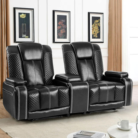 Recliner Chair Set of 2 Theater Seating Breathable Leather Sofa, Suitable Living Room Home Black A120-B0DFYF46GJ