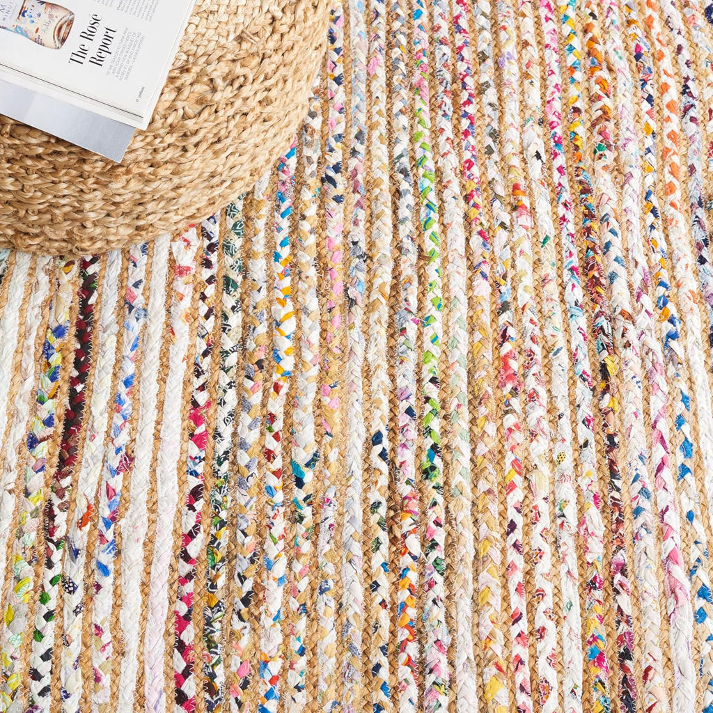 Cape Cod Round Rug 4', Jute Braided Beige & Multicolored CAP202B | 1/4" Pile, Indoor Rug, Handwoven, Braided Jute &