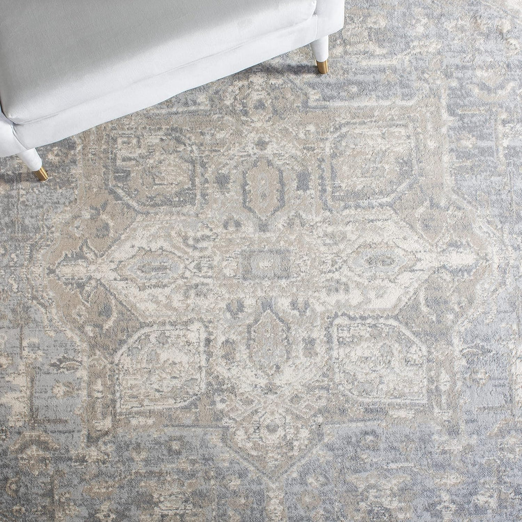 Brentwood Collection Area Rug - 5'3" x 7'6", Grey & Beige, Medallion Distressed Design, Non-Shedding & Easy Care