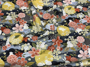 The Moon Rabbit Japanese Floral Night - Paintbrush Studio Cotton Fabric
