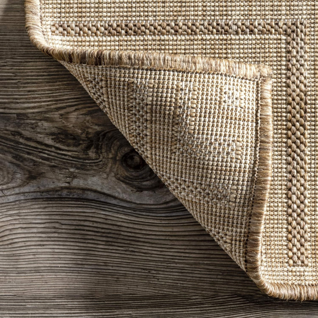 Asha Light Brown Bordered Indoor/Outdoor Area Rug, 5' x 8'