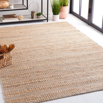 Natural Fiber Collection Area Rug - 6'6" Square, Ivory & Natural, Handmade Boho Farmhouse Rustic Jute & Cotton Jute