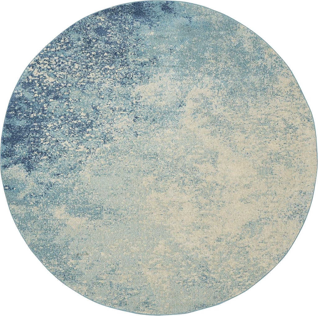Home Passion Navy/Light Blue 8' x Round Area-Rug, Modern, Abstract, Easy-Cleaning, Non Shedding, Bed