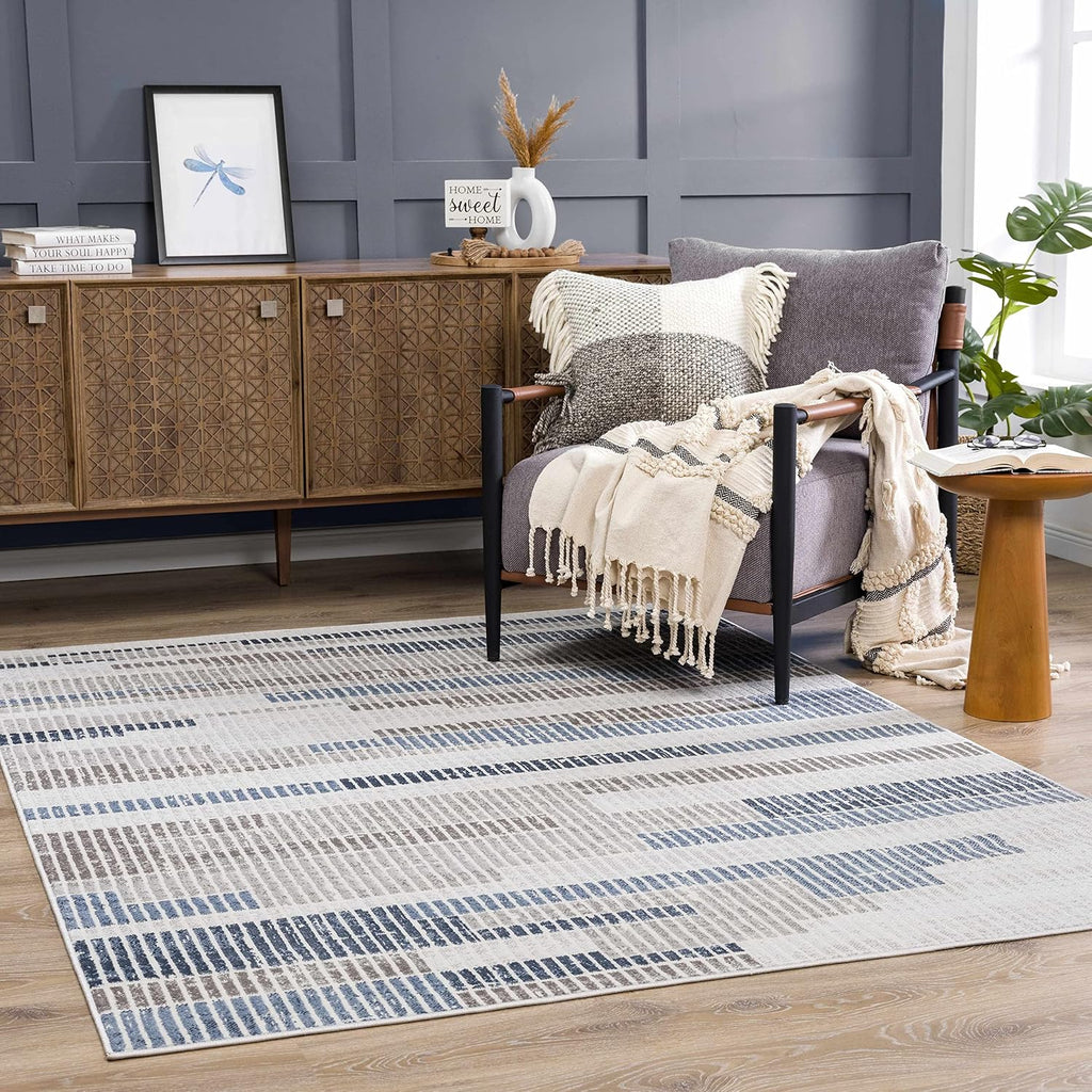 Brisa Living Room, Bedroom Area Rug - Striped Abstract Geometric Broken Tile - Contemporary Modern Minimalist