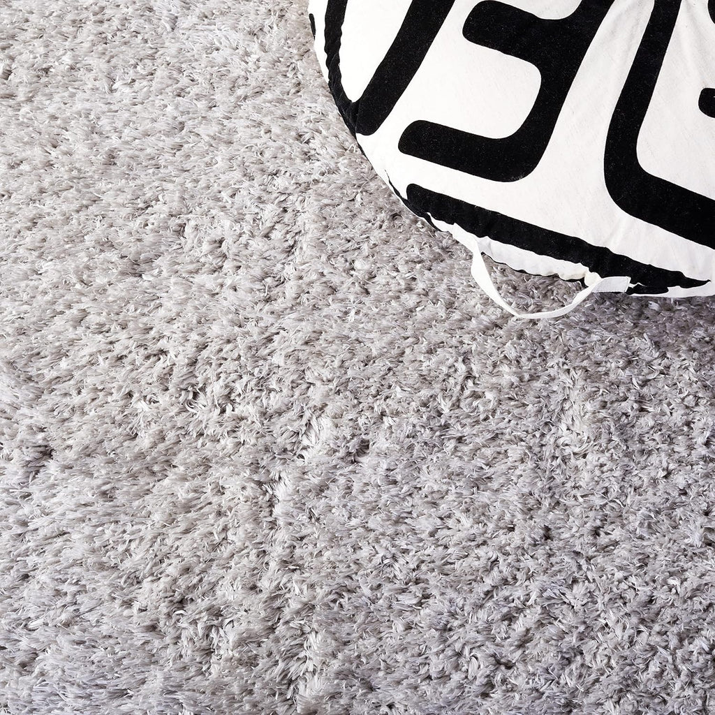 Flokati Shag Collection Area Rug, Silver, Solid Design, Non-Shedding & Easy Care, 2.75-inch Thick Ideal