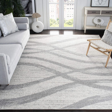 Area Rug 9x12 - Adirondack Collection - Large - Cream & Grey, Modern Wave Design, Non-Shedding & Easy to Clean, Ideal