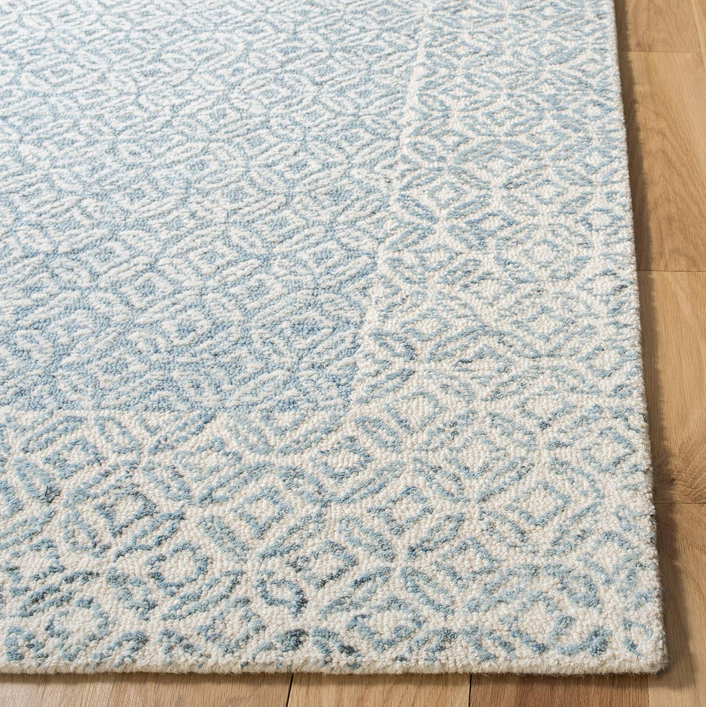 Area Rug 8x10 - Abstract Collection - Large - Blue & Ivory, Handmade Wool, Ideal, Dining Space (ABT342N)