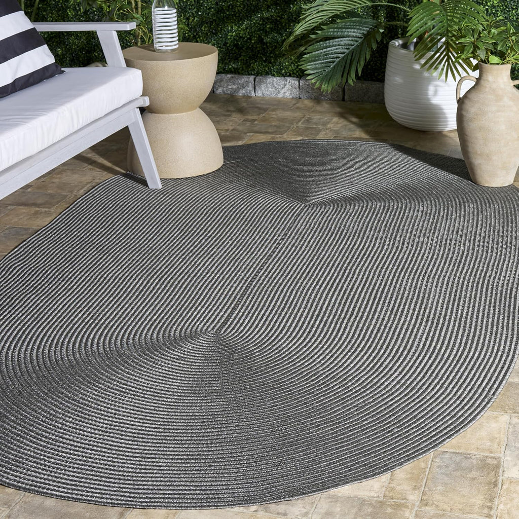 Braided Indoor/Outdoor Washable Oval Rug 4x6, Dark Grey BRD315G