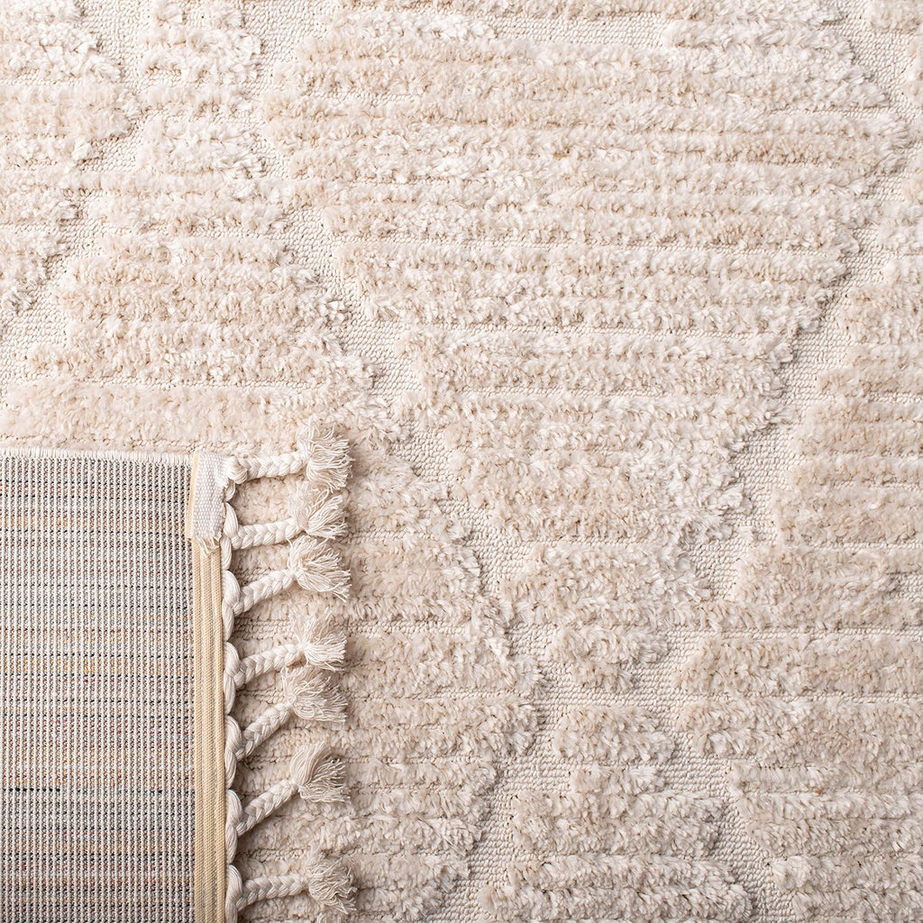 Marrakesh Collection Area Rug - 4' Square, Beige, Moroccan Trellis Design with Tassel Detail, Non-Shedding & Easy to