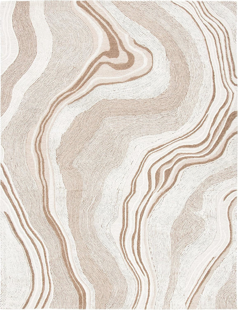 Fifth Avenue Area Rug - 10' x 14', Beige & Ivory, Handmade Mid-Century Modern Abstract New Zealand Wool
