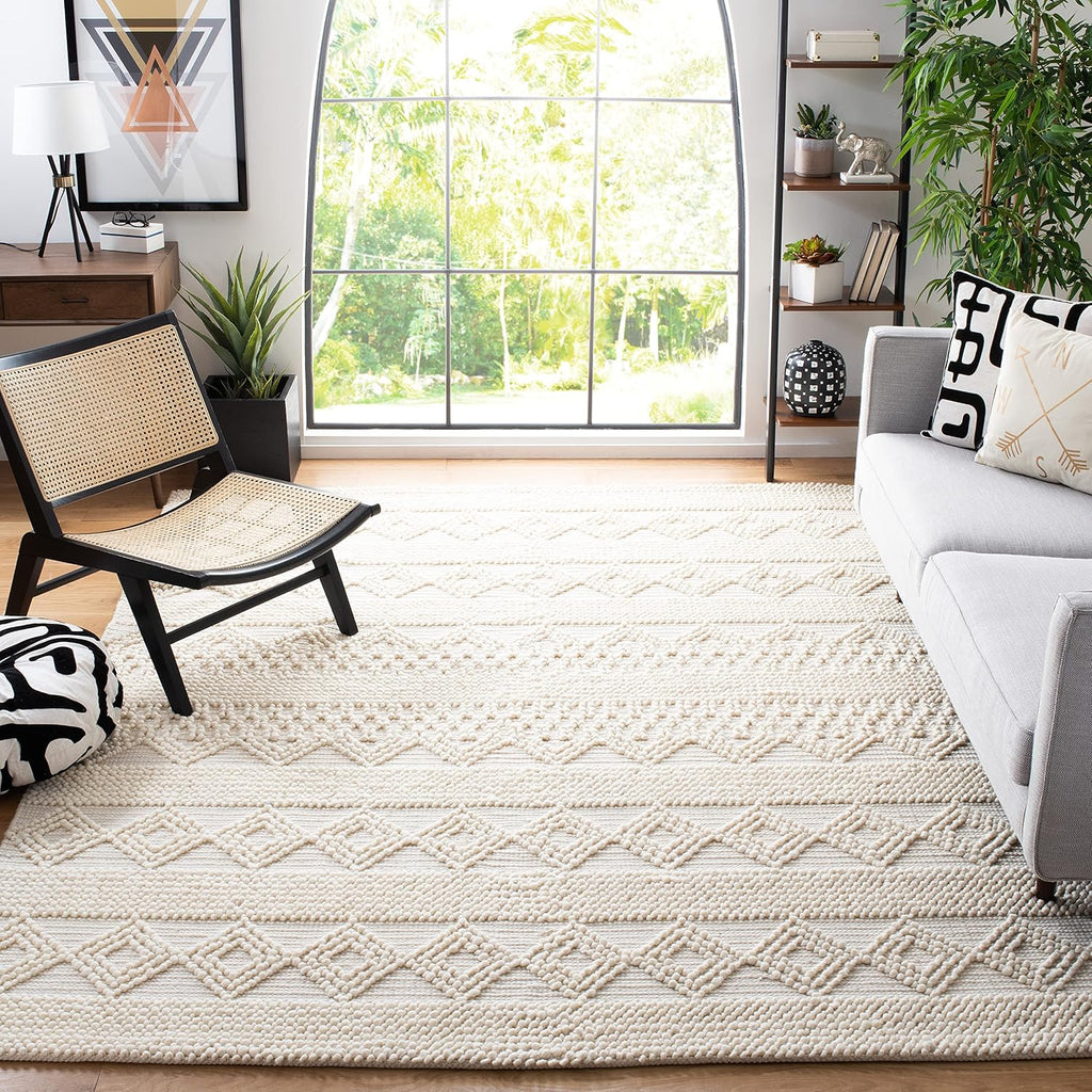 Natura Area Rug - 10' x 14', Ivory, Handmade Moroccan Boho Tribal Wool & Cotton