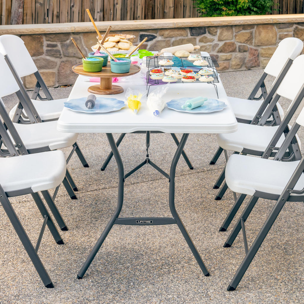 6-Foot Fold in Half Table, Light Commercial, White Granite