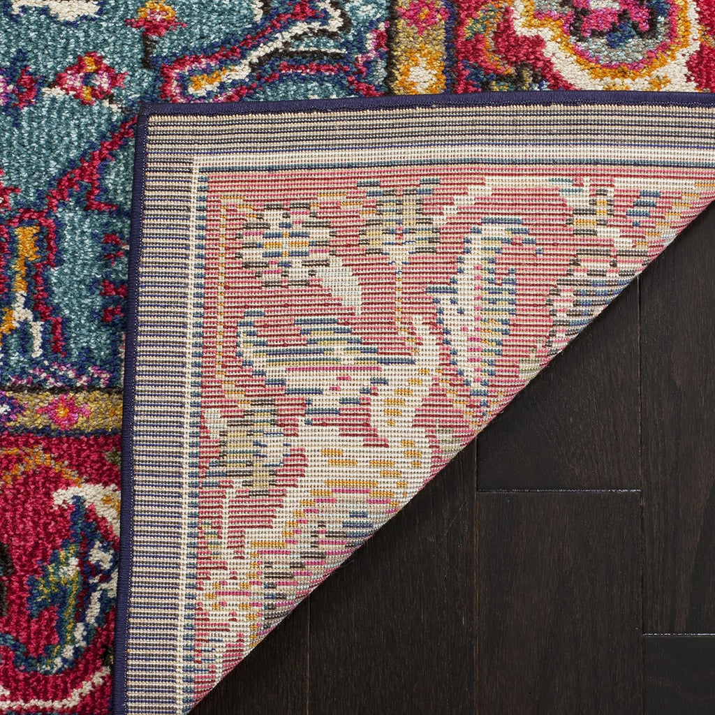 Monaco Collection Runner Rug, Red & Turquoise, Boho Oriental Medallion Design, Non-Shedding & Easy Care