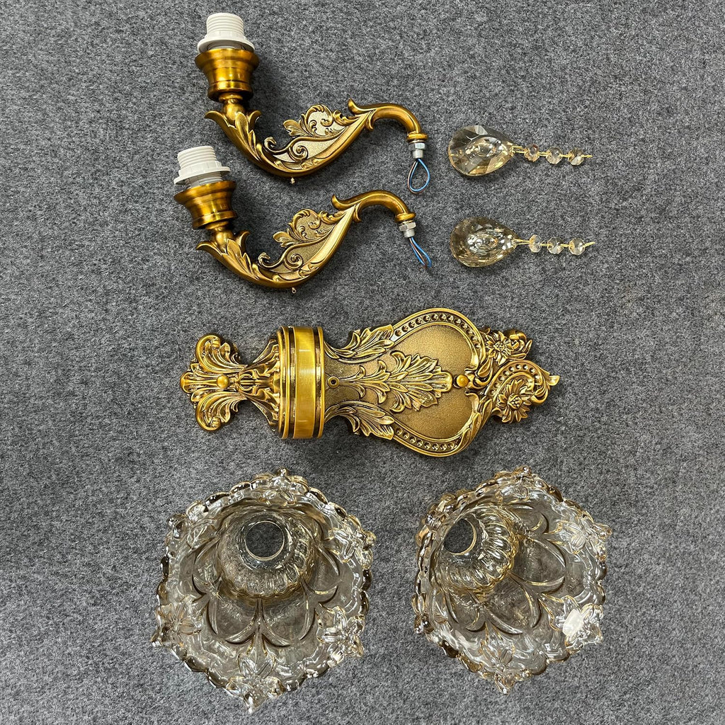 Vintage Glass Wall Sconce, Elegant Brass Wall Light, Crystal Floral Bedside Wall Lamp, Wall Mounted Lamp for