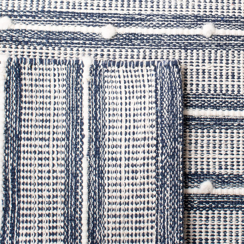 Striped Kilim Collection Area Rug - 9' x 12', Navy & Blue, Handmade Flat Weave Cotton, Ideal for High Traffic Areas