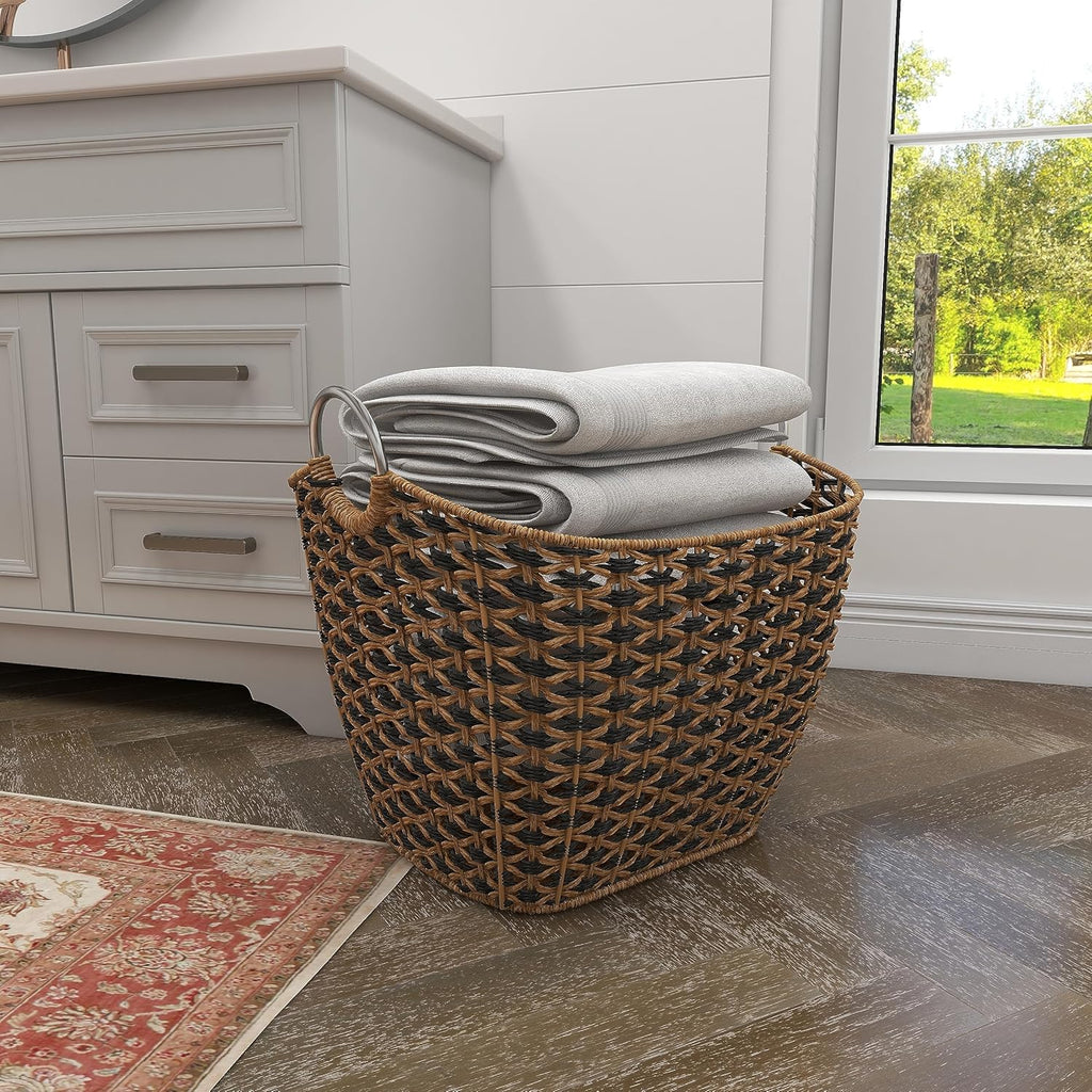 79 Seagrass Handmade Decorative and Functional Storage Basket Basket Organizer with Handles, Basket for Storage 21" x