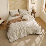 Queen Comforter Set Beige, Boho Tufted Bed Set, Checkered Farmhouse Shabby Chic Bedding, 3 Pieces