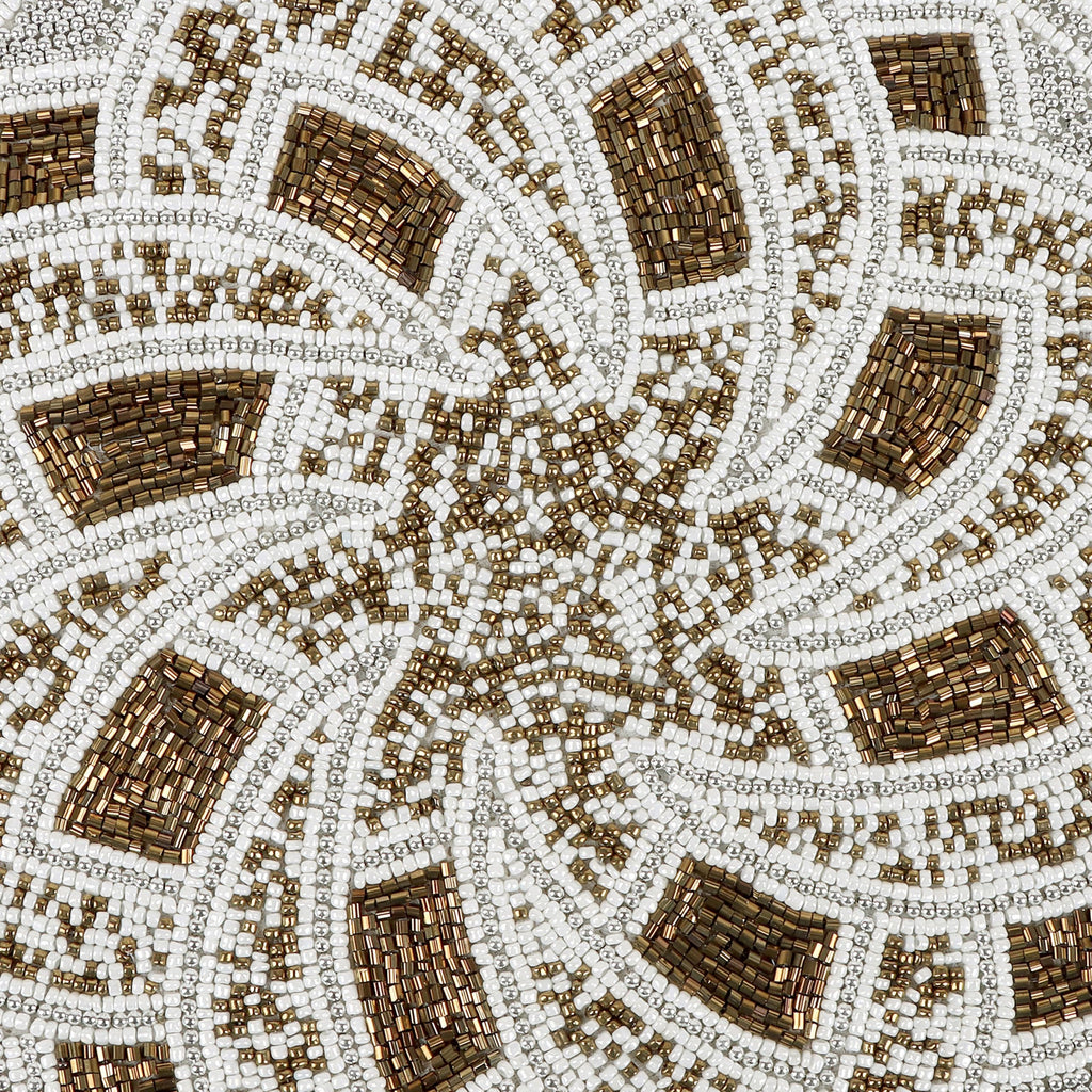 Round Glass Beaded Placemat, 13 Inch, Silver Brown