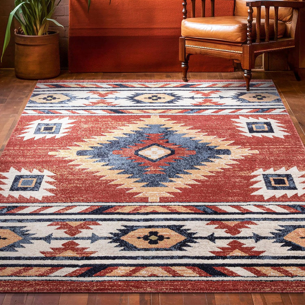 Tulsa Lea Crimson Traditional Southwestern Tribal Area Rug