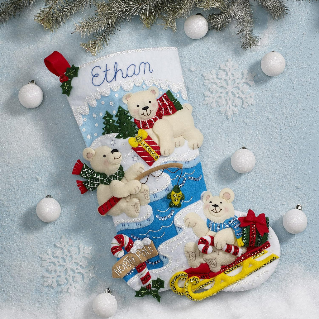 Felt Applique 18" Stocking Making Kit, Polar Bear Buddies