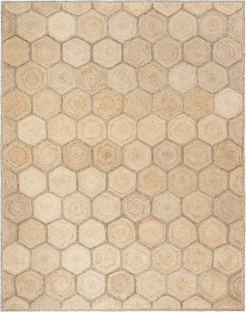 Natural Fiber Area Rug - 10' x 14', Natural & Grey, Handmade Honeycomb Woven Jute