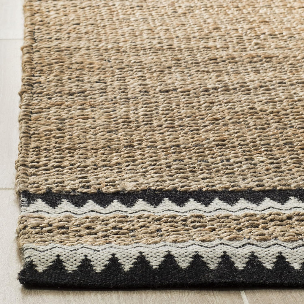 Natural Fiber Collection Area Rug - 5' x 8', Natural & Black, Handmade Farmhouse Boho Coastal Rustic Jute, Ideal for