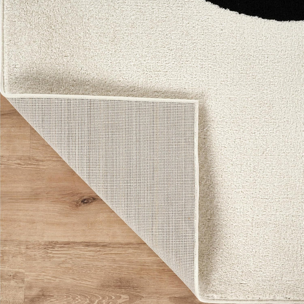 8x10 Black and Cream Area Rug | White Abstract Swirl Wave Carpet | 8' x 10' Beige/Ivory Geometric Wave Design |