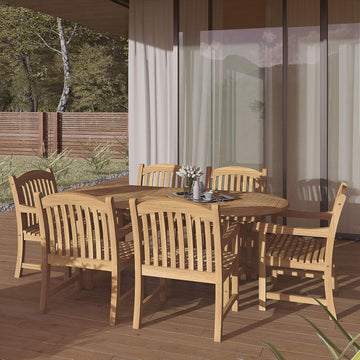 Extendable Oval Newcastle Patio Dining Set, 7 Piece, Brown