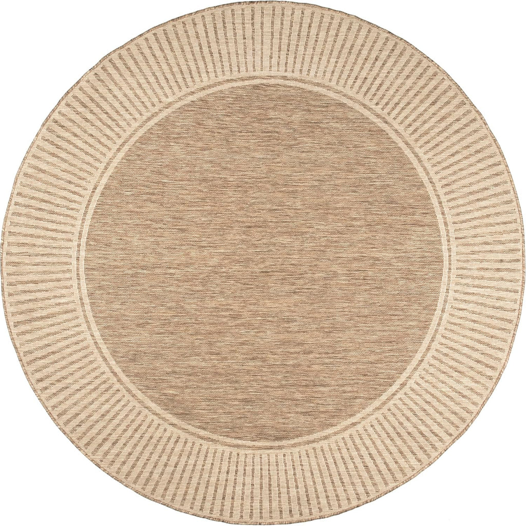 Asha Light Brown Bordered Indoor/Outdoor Area Rug, 7' Round
