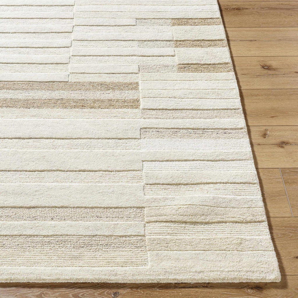 Tavia Wool Area Rug - Striped Broken Geometric Abstract Patchwork - Contemporary Modern Minimalist Transitional