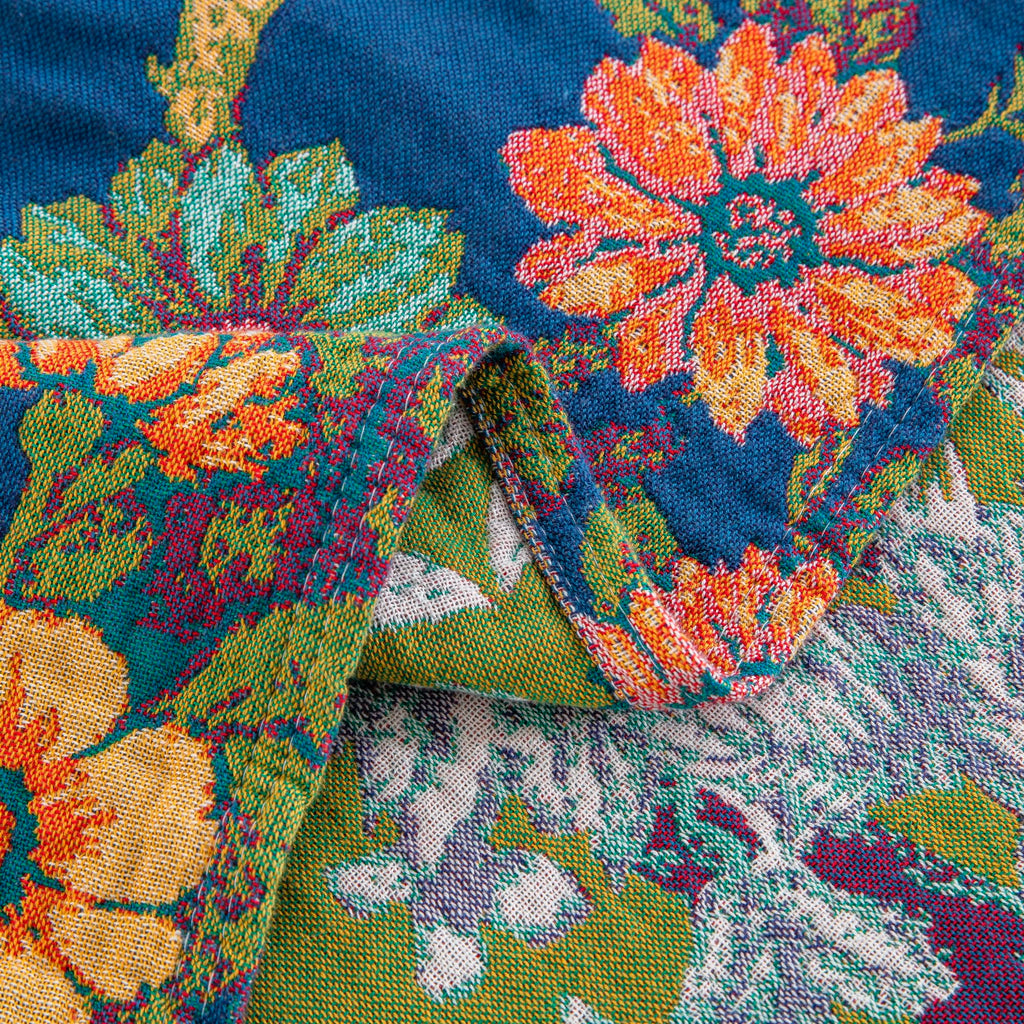 90"x98" Bohemian Floral Muslin Blanket Throw Blue Birds Gauze Quilt Bedspread Farmhouse Rustic Vintage Cottage Woven