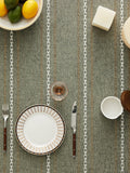 Hemstitched Embroidery Striped Boho Tablecloth 60 Inch Round Olive, Heavy Weight Farmhouse Burlap Li