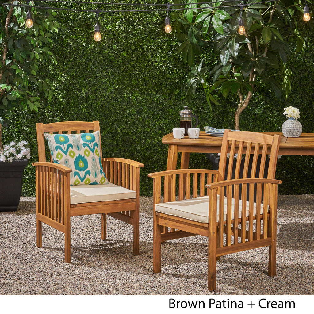 Phoenix Acacia Patio Dining Chairs, Acacia Wood with Outdoor Cushions, Brown Patina and Cream (Set of 2), (307161)