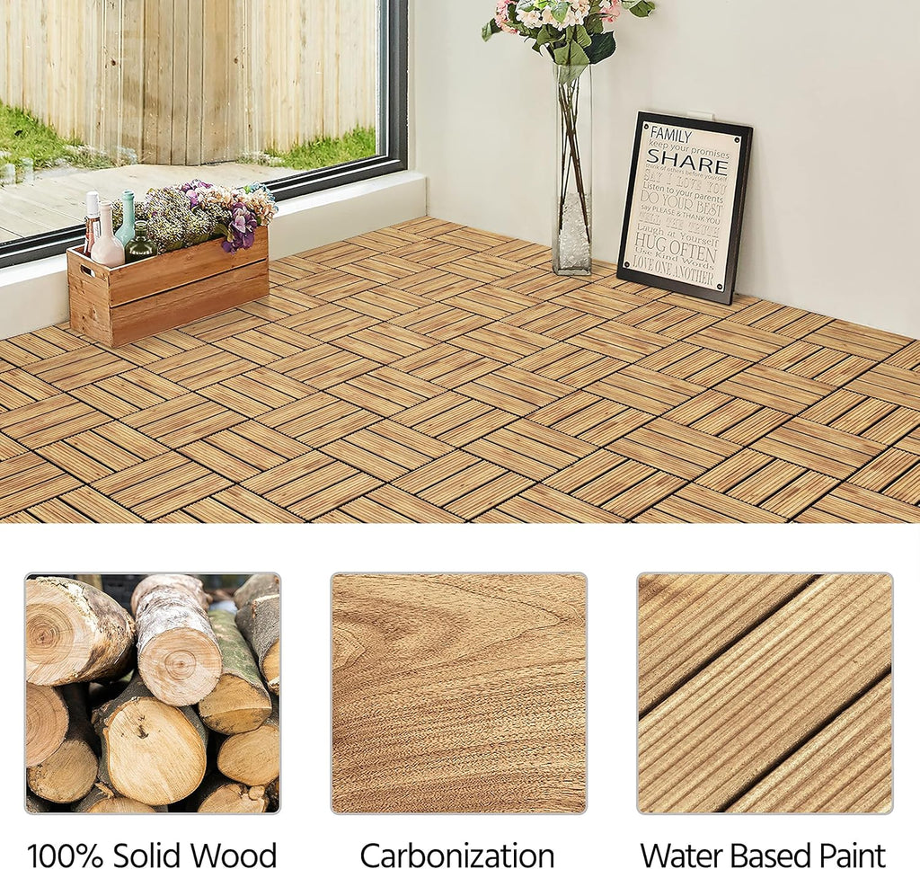 Patio Tiles Wooden Interlocking Deck Tiles 27PCS Garden Floor 12"x12"Indoor Outdoor Composite Decking for Porch