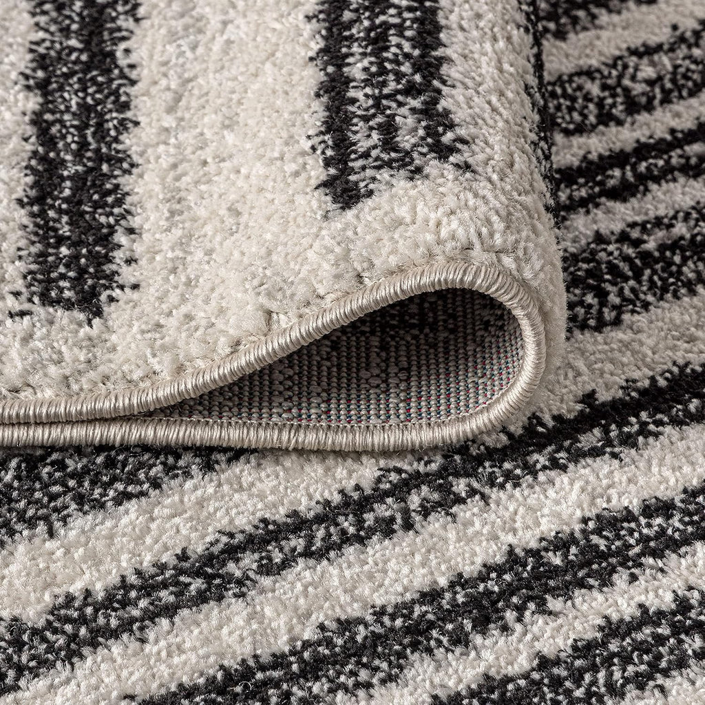 Khalil Modern Berber Stripe Cream/Black Indoor Area Rug, 8x10, Contemporary, Bohemian, Easy-Cleaning