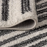 Y Khalil Modern Berber Stripe Cream/Black Indoor Area Rug, 8x10, Contemporary, Bohemian