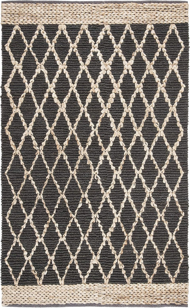Natural Fiber Collection Runner Rug - 2'6" x 8', Charcoal, Handmade Boho Moroccan Trellis Jute, Ideal for High