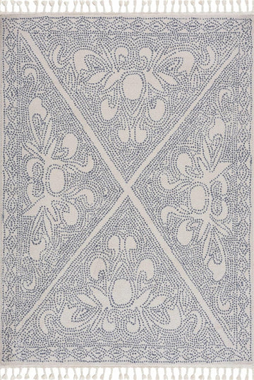 Birdwood Living Room, Bedroom Area Rug - Floral Geometric Diamond Border Mosaic - Scandinavian Traditional