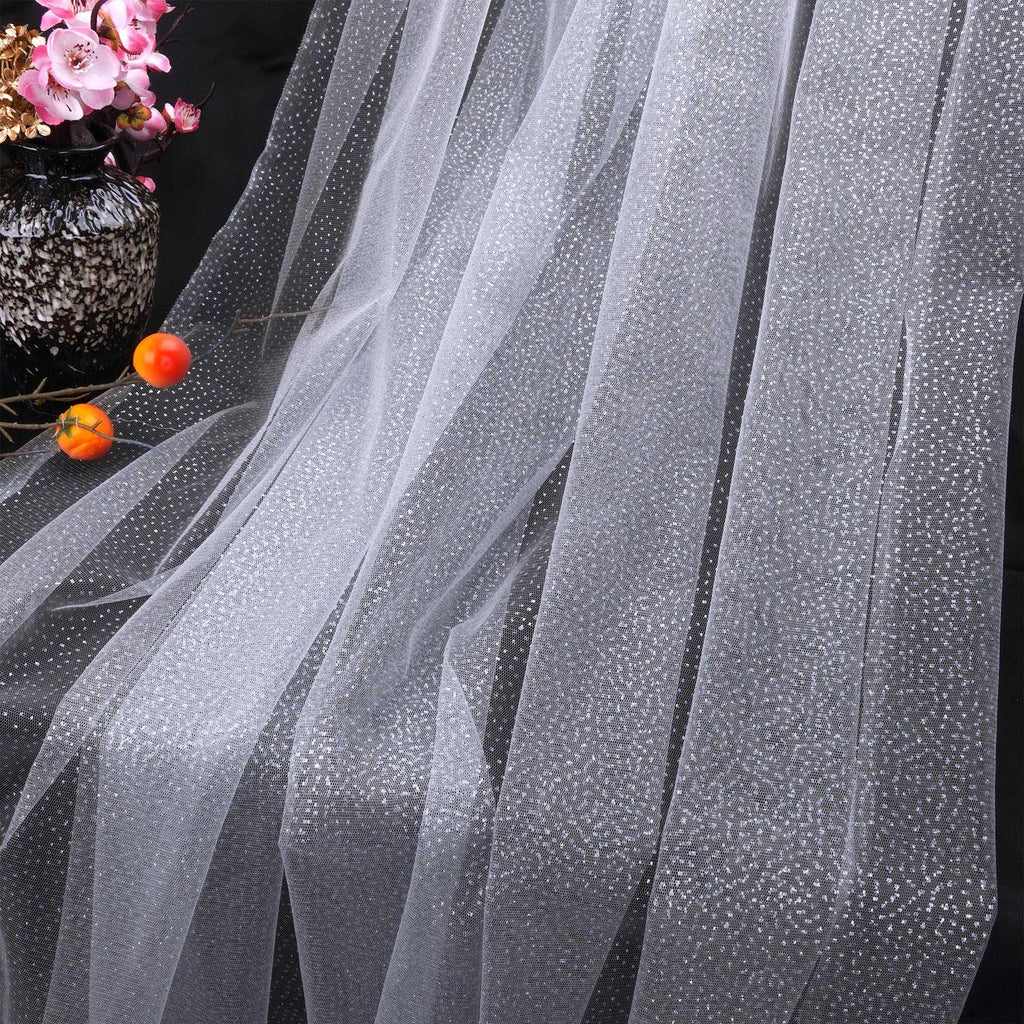 White Glitter Tulle Fabric Sparkle Silver Dot Mesh Sequin Tulle Fabric for Tutu Skirts Wedding Veil Sewing DIY Crafts