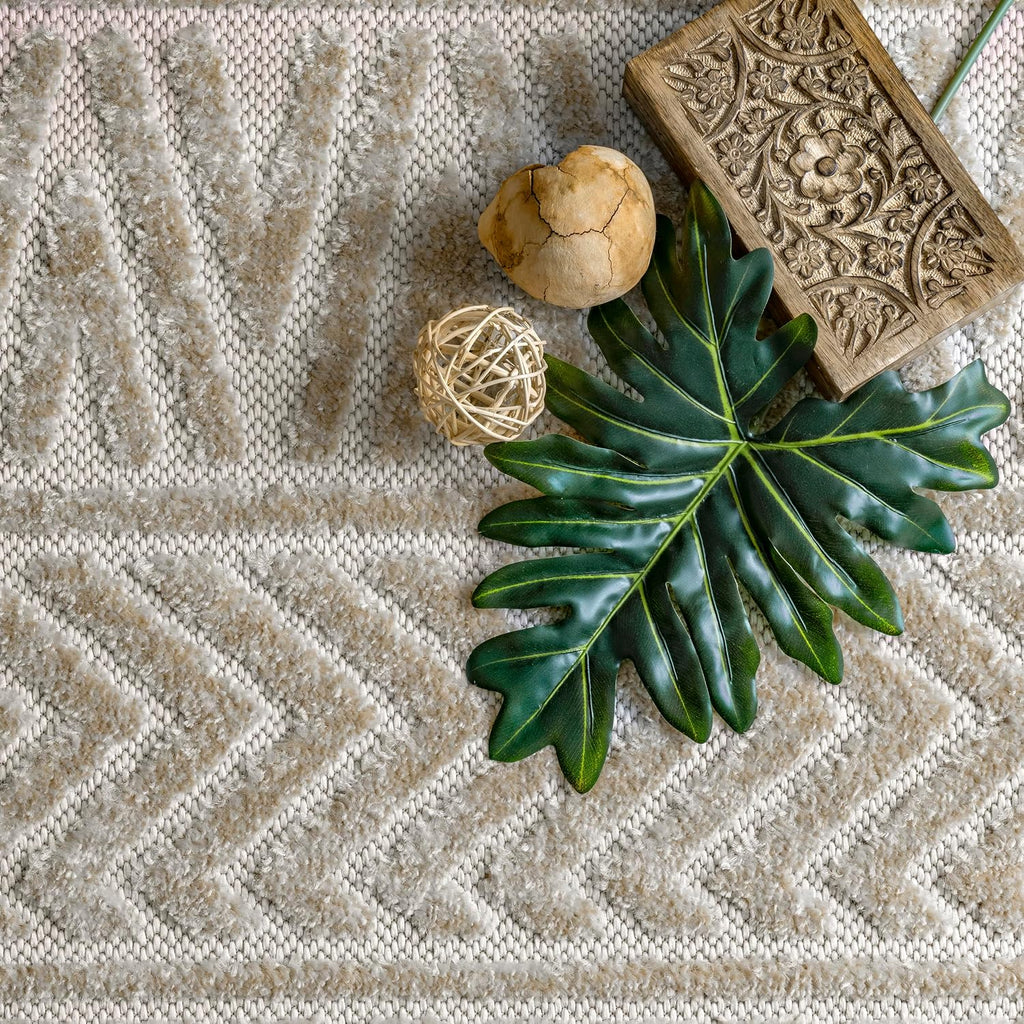 Kamryn Beige Geometric Power Loomed Indoor/Outdoor Area Rug