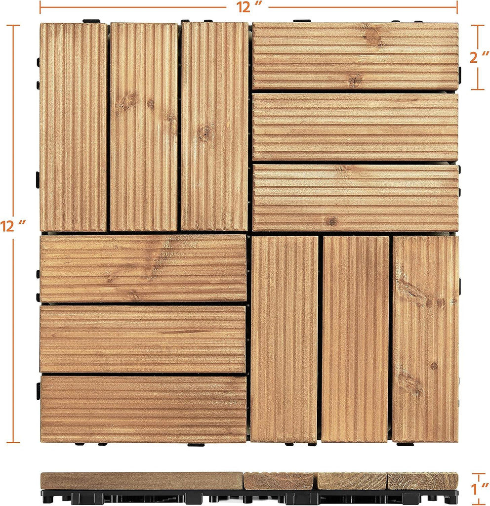 Patio Tiles Wooden Interlocking Deck Tiles 27PCS Garden Floor 12"x12"Indoor Outdoor Composite Decking for Porch