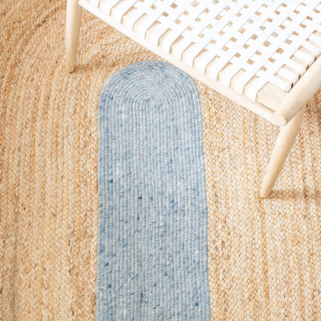 Braided Oval Rug, Wool Light Blue & Gold BRD910H