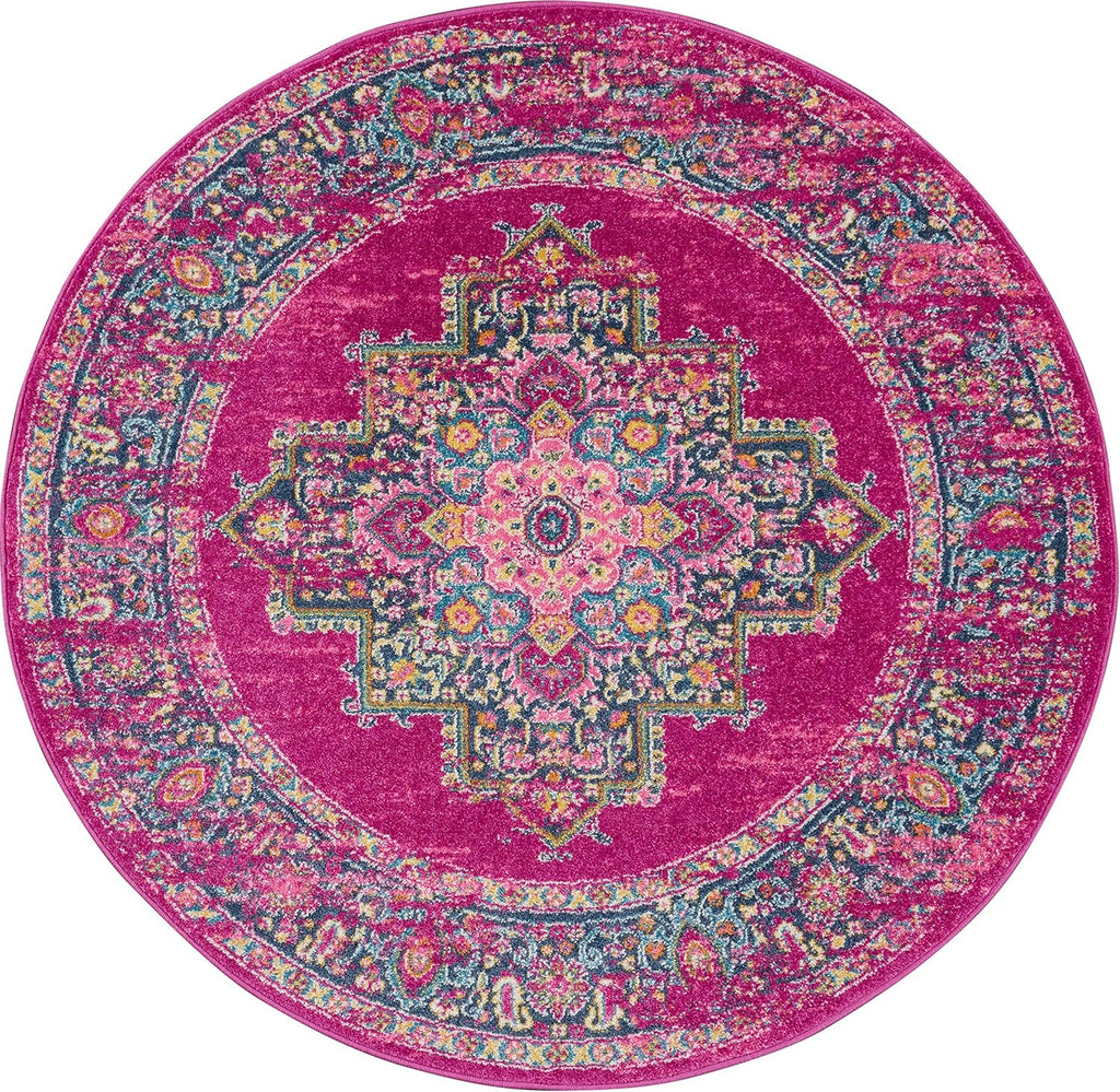 Home Passion Fuchsia 8' x Round Area Rug - Easy Clean, Non Shedding, Bed Room, Living Room, Dining R